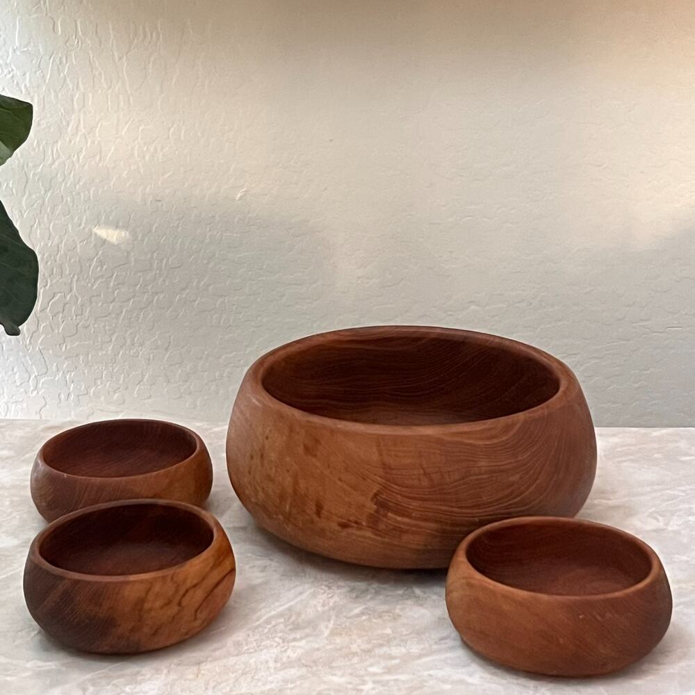 Goodwood Thailand Teak Wood Salad Bowl Set of 4 Mid Century Modern MCM